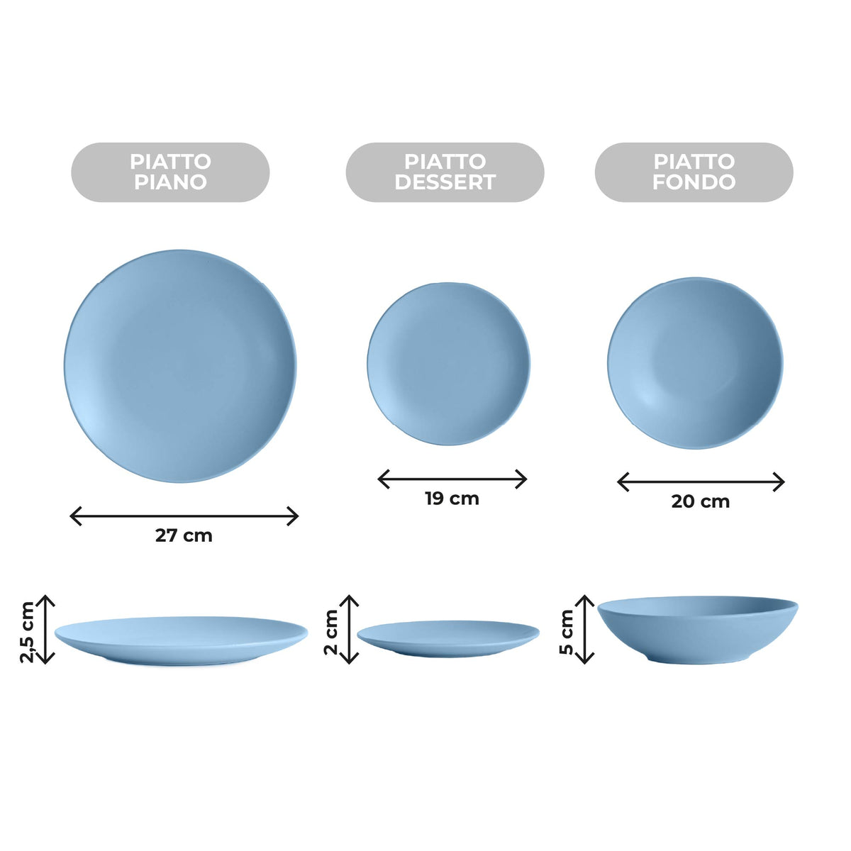 Servizio 18 Pezzi Piatti Cucina In Porcellana Gres Matt Design Moderno Finiture Opache Piatto Fondo Piano Dessert Lavastoviglie MicroondeCertificati Contatto Alimentare