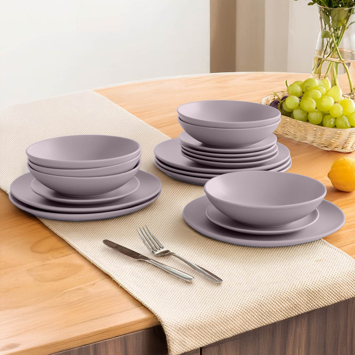 Servizio 18 Pezzi Piatti Cucina In Porcellana Gres Matt Design Moderno Finiture Opache Piatto Fondo Piano Dessert Lavastoviglie MicroondeCertificati Contatto Alimentare