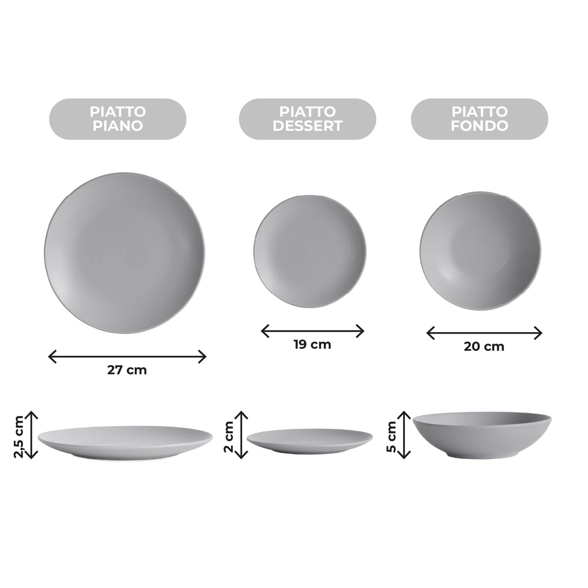 Servizio 18 Pezzi Piatti Cucina In Porcellana Gres Matt Design Moderno Finiture Opache Piatto Fondo Piano Dessert Lavastoviglie MicroondeCertificati Contatto Alimentare