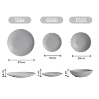 Servizio 18 Pezzi Piatti Cucina In Porcellana Gres Matt Design Moderno Finiture Opache Piatto Fondo Piano Dessert Lavastoviglie MicroondeCertificati Contatto Alimentare