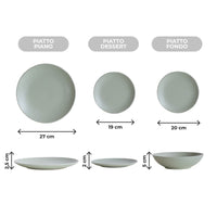 Servizio 18 Pezzi Piatti Cucina In Porcellana Gres Matt Design Moderno Finiture Opache Piatto Fondo Piano Dessert Lavastoviglie MicroondeCertificati Contatto Alimentare