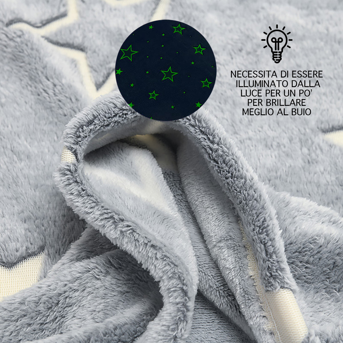 Coperta Magica Night Glow Si Illumina Al Buio Plaid Pile Morbida Calda 240Gr/Mq Flanella Di Microfibra Letto Copertina Divano