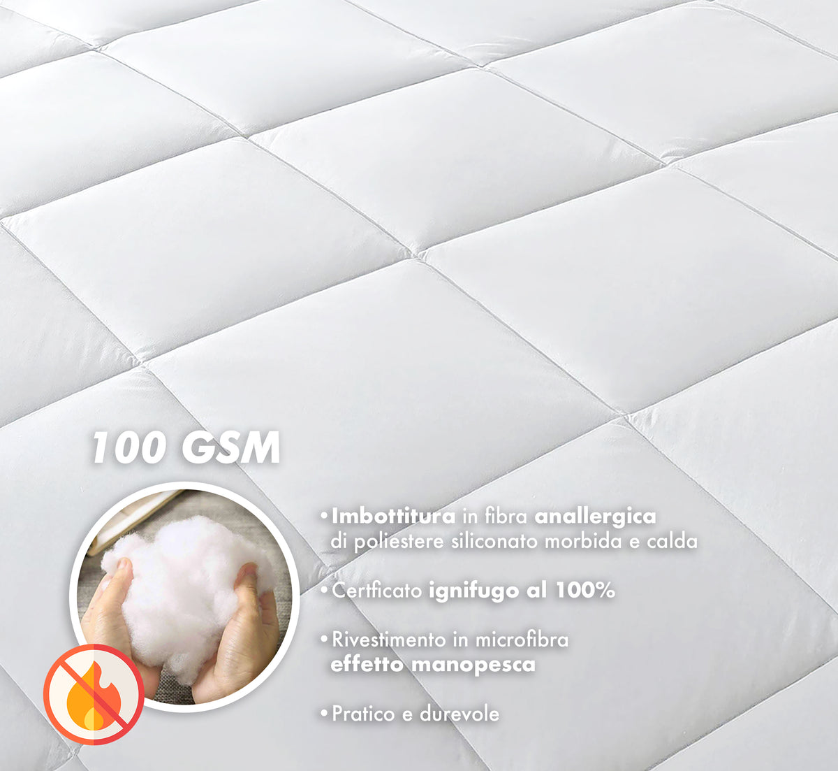Piumino Letto Bianco Ignifugo Certificato Classe 1IM 100/200/300 Gr Microfibra Anallergica Manopesca Coperta Leggera Effetto Piuma Prodotto Italiano Hotel Strutture