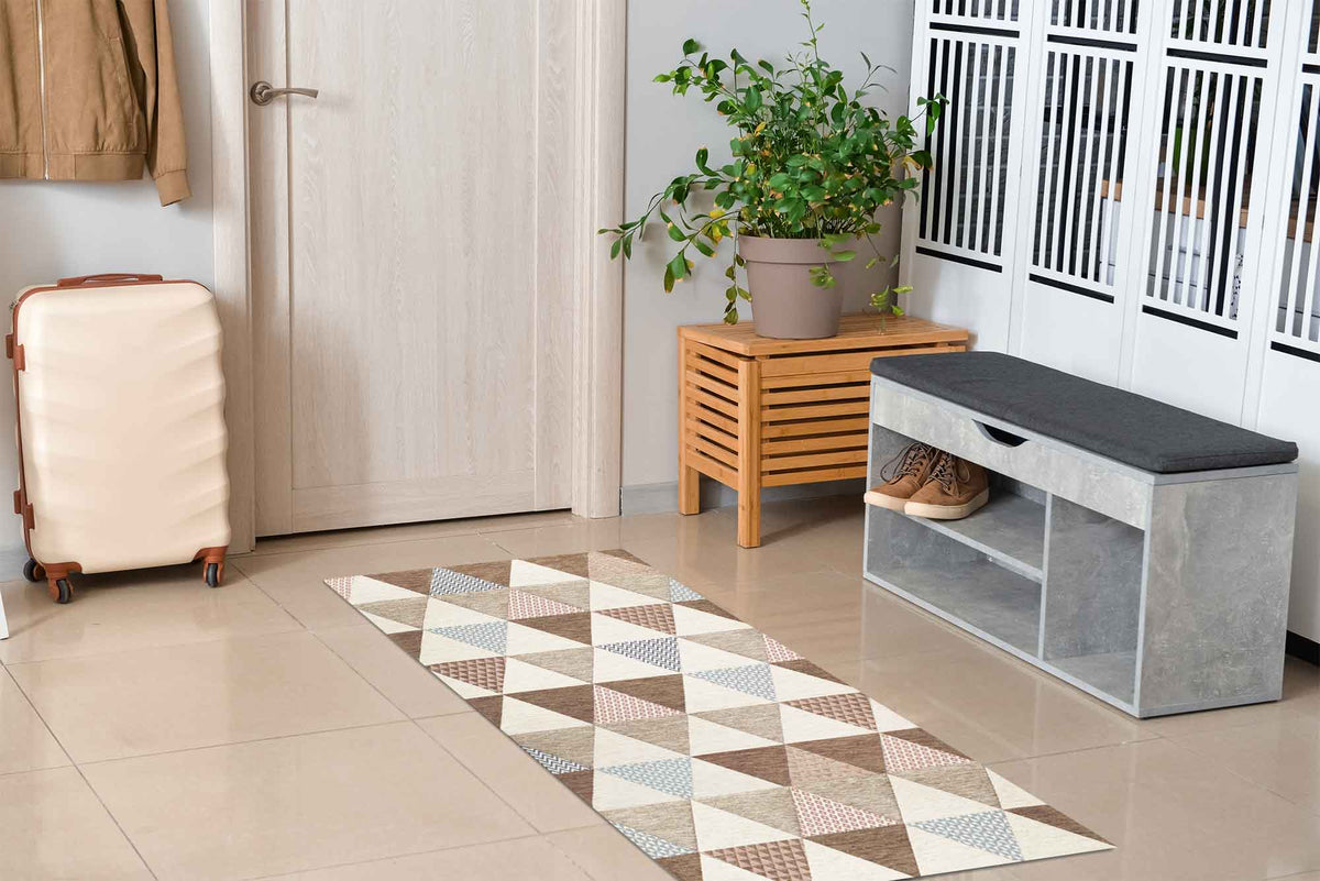 Tappeto Arredo Moderno Sala Cucina Camera Passatoia Antiscivolo in Ciniglia Made in italy Cotone Triangoli Fango