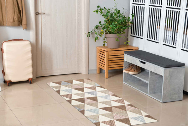 Tappeto Arredo Moderno Sala Cucina Camera Passatoia Antiscivolo in Ciniglia Made in italy Cotone Triangoli Fango