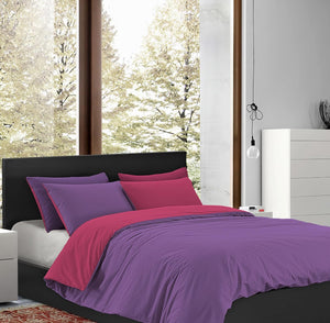 Copripiumino 100% Cotone Matrimoniale Double Face Made In Italy Bicolore Sacco e Federe Due Piazze Set Letto