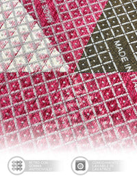 Tappeto Arredo Moderno Sala Cucina Camera Passatoia Antiscivolo in Ciniglia Made in italy Cotone Triangoli Fucsia