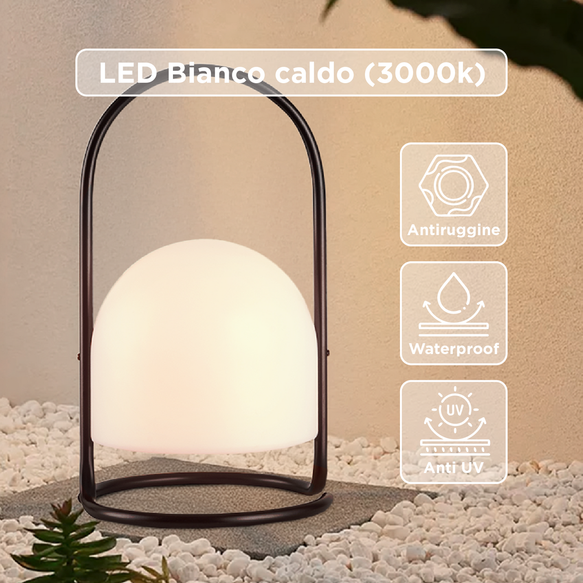 Lampada Da Esterno Led Lanterna Impermeabile Resistente Design Moderno Tavolo Arredo Giardino Luce Colore Bianco Caldo/Freddo Antiruggine Certificata RoHS Trasportabile