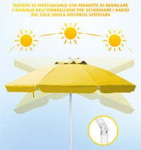 Ombrellone Da Spiaggia Grande Antivento 2.20 Metri Portatile Struttura In Acciaio A 8 Stecche Pieghevole Reclinabile Regolabile Altezza Puntale A Vite Resistente Uv
