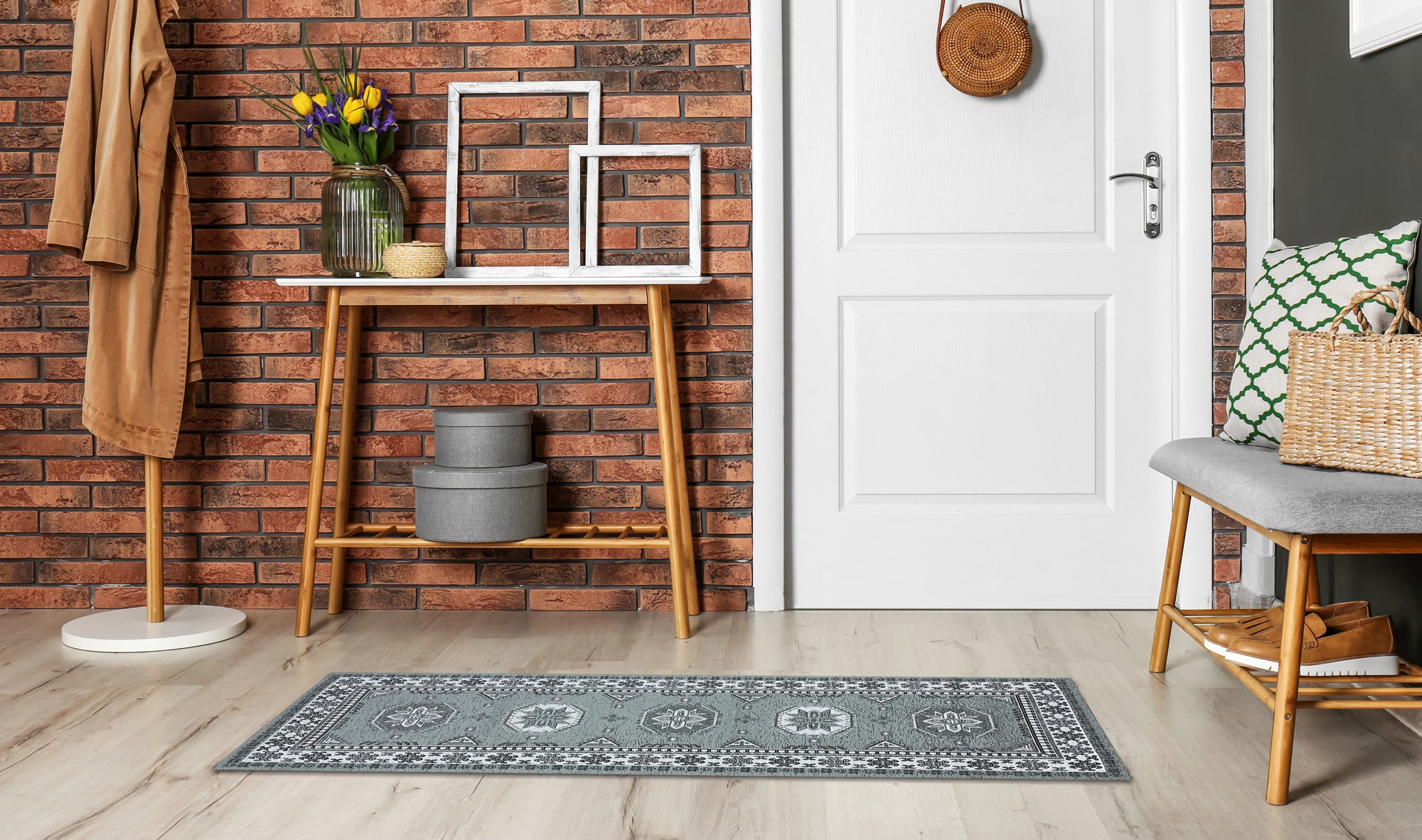 Tappeto Moderno In Ciniglia Morbida - Passatoia Antiscivolo Verde Giungla 57x240cm Made In Italy - Foto 6