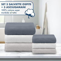 Asciugamani Bagno 100% Spugna Puro Cotone 450 Gr 6 Pezzi 3 Salvietta Viso 3 Asciugamano Ospite Mani Qualità Salviette Super Morbide Bicolore