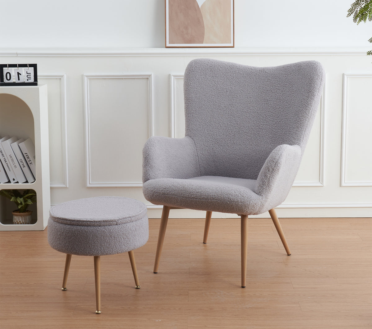 Poltrona Imbottita Ergonomica Con Schienale E Braccioli Con Poggiapiedi Contenitore Camera Da Letto Salotto Moderna Pouf Sedia Effetto Teddy Morbida