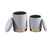 Set Di 2 Pouf Contenitori In Velluto Design Moderno Poggiapiedi,Sgabello Tondo con Coperchio Rimovibile e Seduta Imbottita Alta Densità Con Fascia In Metallo Contenitore Capiente Storage Box