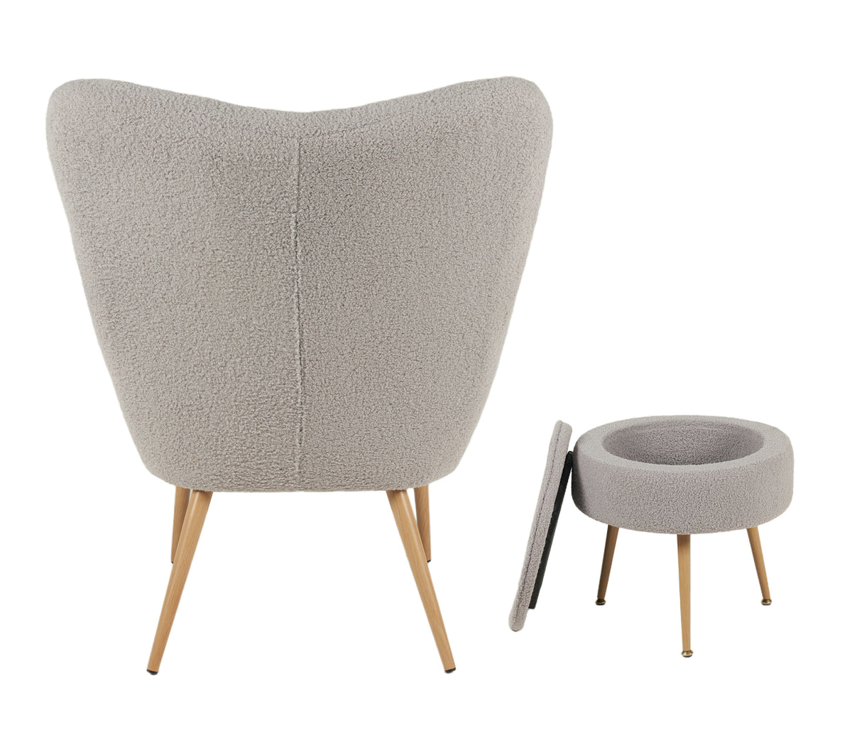 Poltrona Imbottita Ergonomica Con Schienale E Braccioli Con Poggiapiedi Contenitore Camera Da Letto Salotto Moderna Pouf Sedia Effetto Teddy Morbida