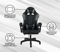 Sedia Gaming Professionale SimilPelle Reclinabile Con Braccioli Poltrona Ufficio Regolabile in Altezza Pistone Gas,Cuscino Poggiatesta E Lombare Gamer