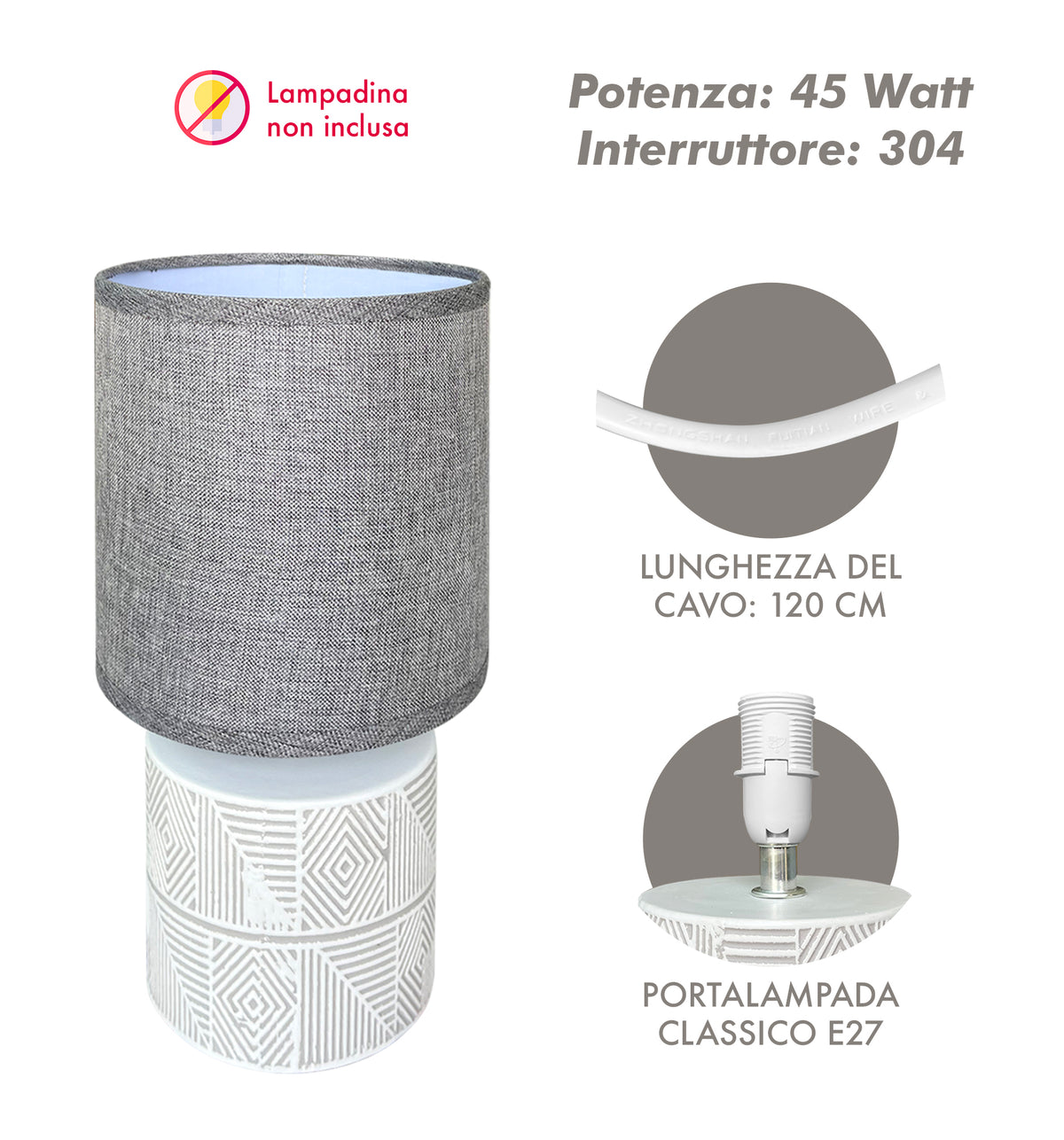 Lampada Moderna Da Comodino Con Decorazione Azteco Certificata RoHS In Ceramica Con Paralume 45W Scrivania Tavolo Abat Jour