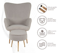Poltrona Imbottita Ergonomica Con Schienale E Braccioli Con Poggiapiedi Contenitore Camera Da Letto Salotto Moderna Pouf Sedia Effetto Teddy Morbida