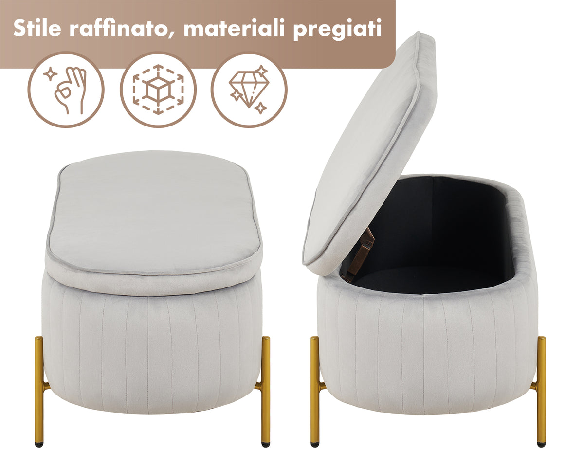 Panca Imbottita Divanetto In Velluto Contenitore Pouf Grande XXL PortaOggetti  Panca Sgabello A Pie Di Letto Con Gambe In Metallo Dorato Cassapanca Ingresso Legno Massello Panchina