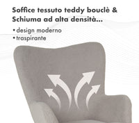Poltrona Imbottita Ergonomica Con Schienale E Braccioli Con Poggiapiedi Contenitore Camera Da Letto Salotto Moderna Pouf Sedia Effetto Teddy Morbida