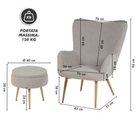 Poltrona Imbottita Ergonomica Con Schienale E Braccioli Con Poggiapiedi Contenitore Camera Da Letto Salotto Moderna Pouf Sedia Effetto Teddy Morbida