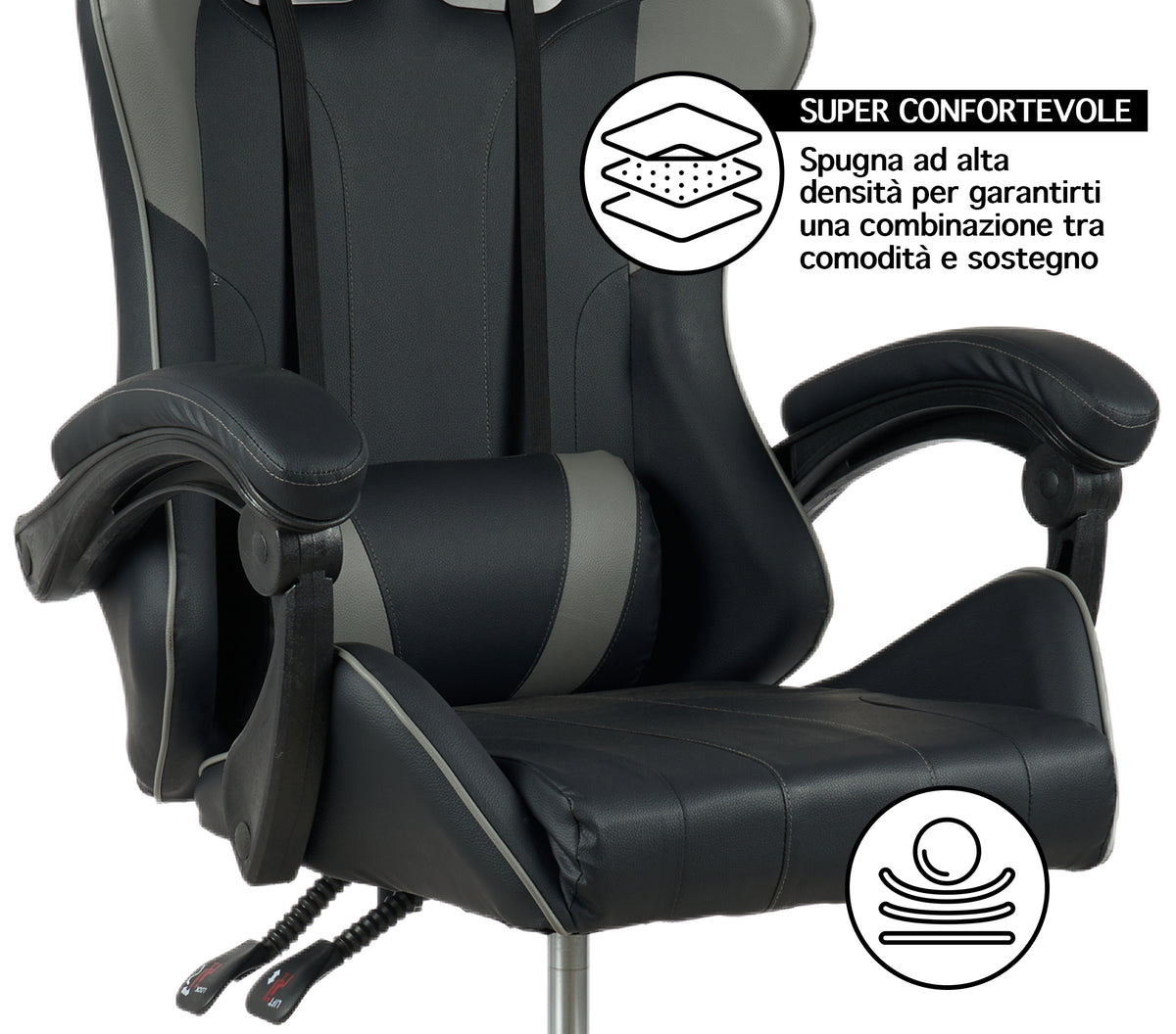 Sedia Gaming Professionale SimilPelle Reclinabile Con Braccioli Poltrona Ufficio Regolabile in Altezza Pistone Gas,Cuscino Poggiatesta E Lombare Gamer