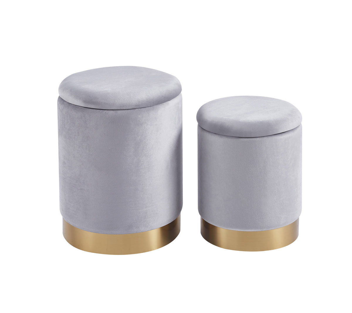 Set Di 2 Pouf Contenitori In Velluto Design Moderno Poggiapiedi,Sgabello Tondo con Coperchio Rimovibile e Seduta Imbottita Alta Densità Con Fascia In Metallo Contenitore Capiente Storage Box