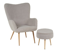 Poltrona Imbottita Ergonomica Con Schienale E Braccioli Con Poggiapiedi Contenitore Camera Da Letto Salotto Moderna Pouf Sedia Effetto Teddy Morbida