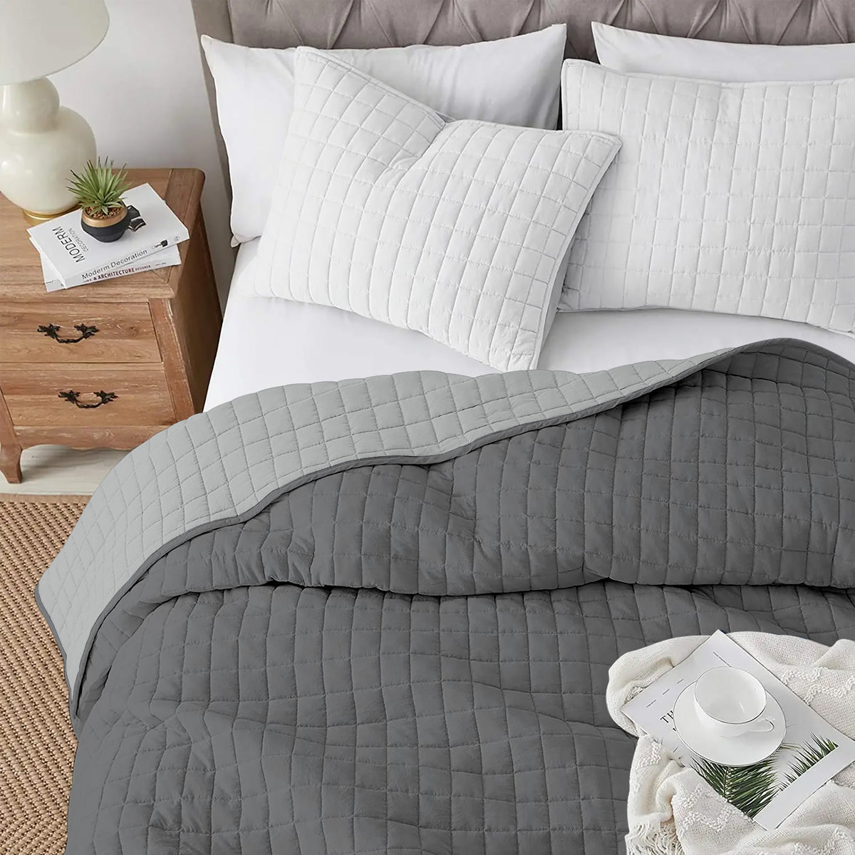 Trapuntino Coperta Primaverile Bicolore Trapunta Anallergica Piumino Mezza Stagione Tinta Unita Made in Italy