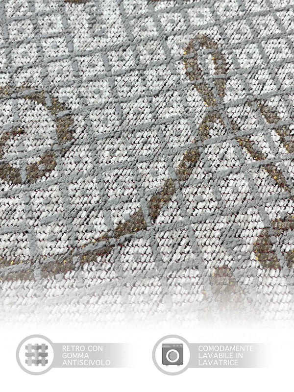 Tappeto Arredo Moderno  Antiscivolo in Ciniglia Made in italy  Cotone Ninfea Grigio