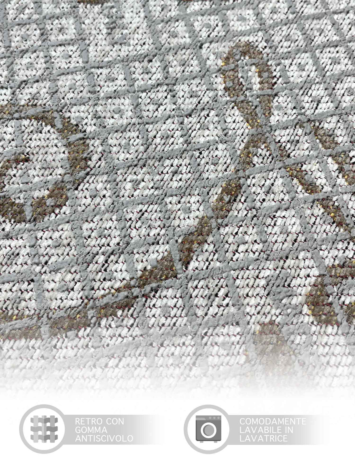 Tappeto Arredo Moderno  Antiscivolo in Ciniglia Made in italy  Cotone Ninfea Grigio