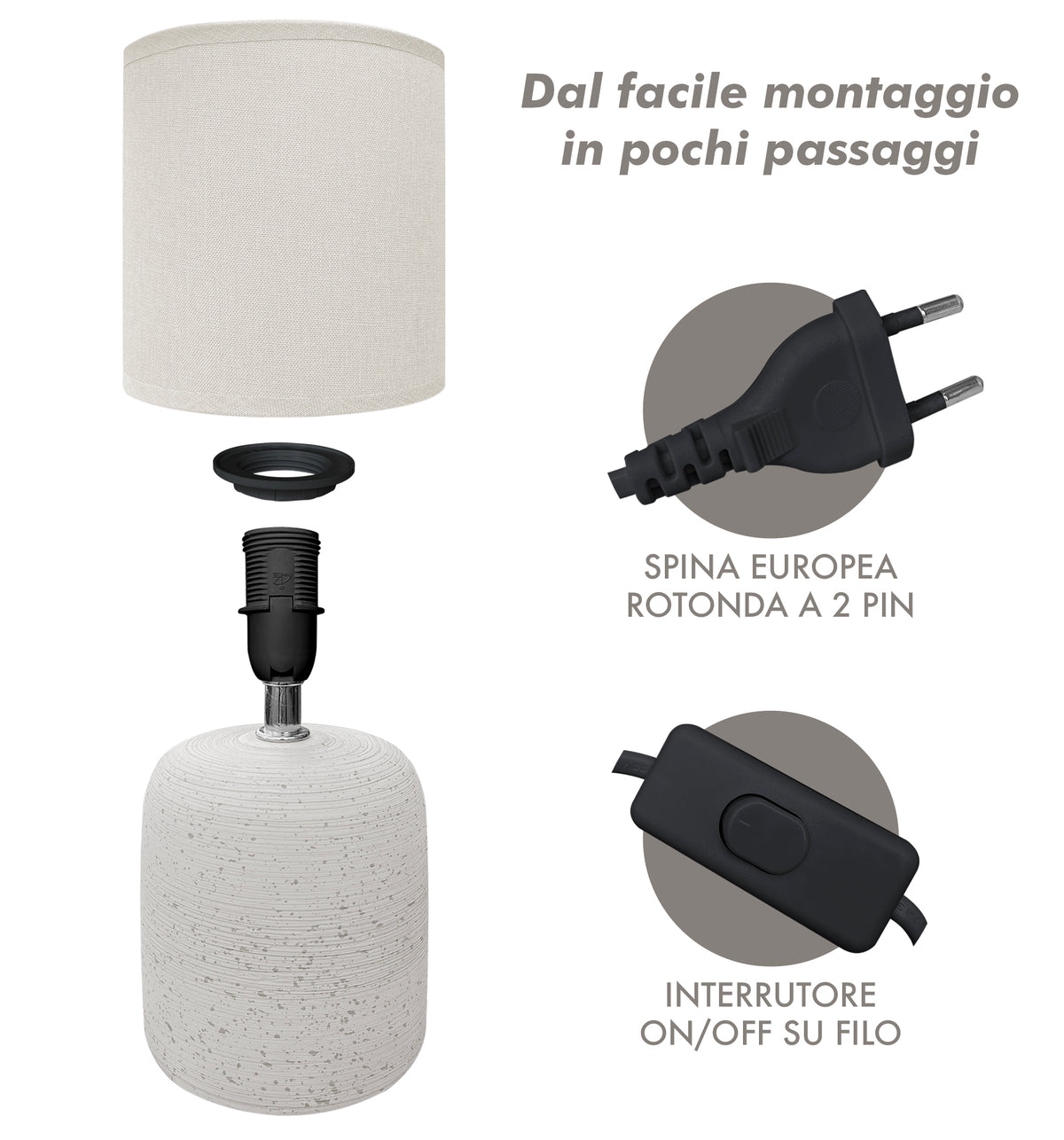 Lampada Moderna Da Comodino Con Lavorazione a Onde Finitura Opaca Certificata RoHS In Ceramica Con Paralume 45W Scrivania Tavolo Abat Jour