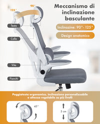 Sedia Da Ufficio Professionale Ergonomica Rete Traspirante Supporto Lombare Adattivo Poltrona Direzionale Poggiatesta Regolabile Braccioli Ribaltabili  Fino 150 Kg