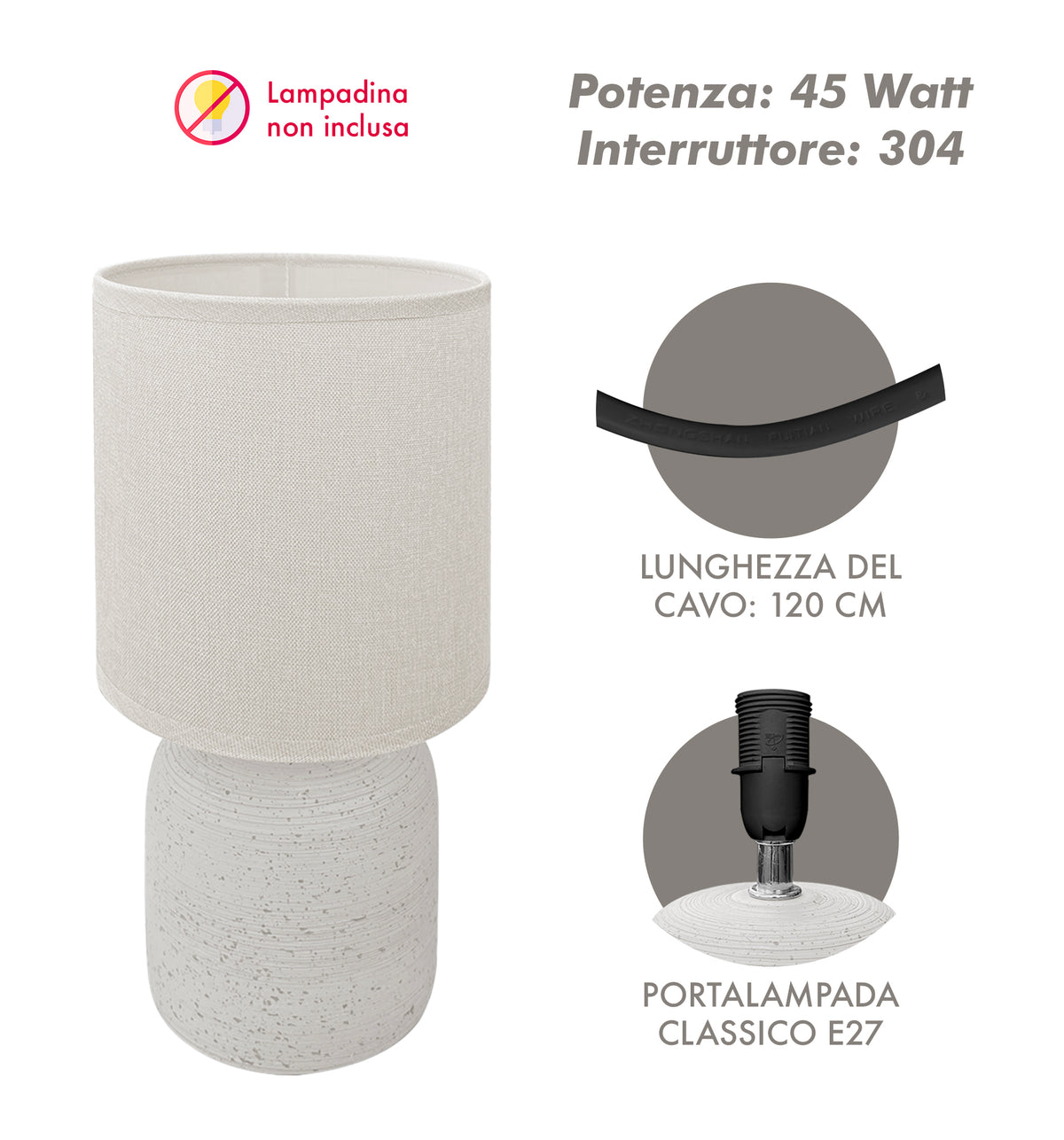 Lampada Moderna Da Comodino Con Lavorazione a Onde Finitura Opaca Certificata RoHS In Ceramica Con Paralume 45W Scrivania Tavolo Abat Jour