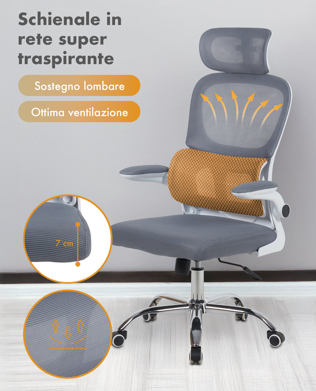 Sedia Da Ufficio Professionale Ergonomica Rete Traspirante Supporto Lombare Adattivo Poltrona Direzionale Poggiatesta Regolabile Braccioli Ribaltabili  Fino 150 Kg