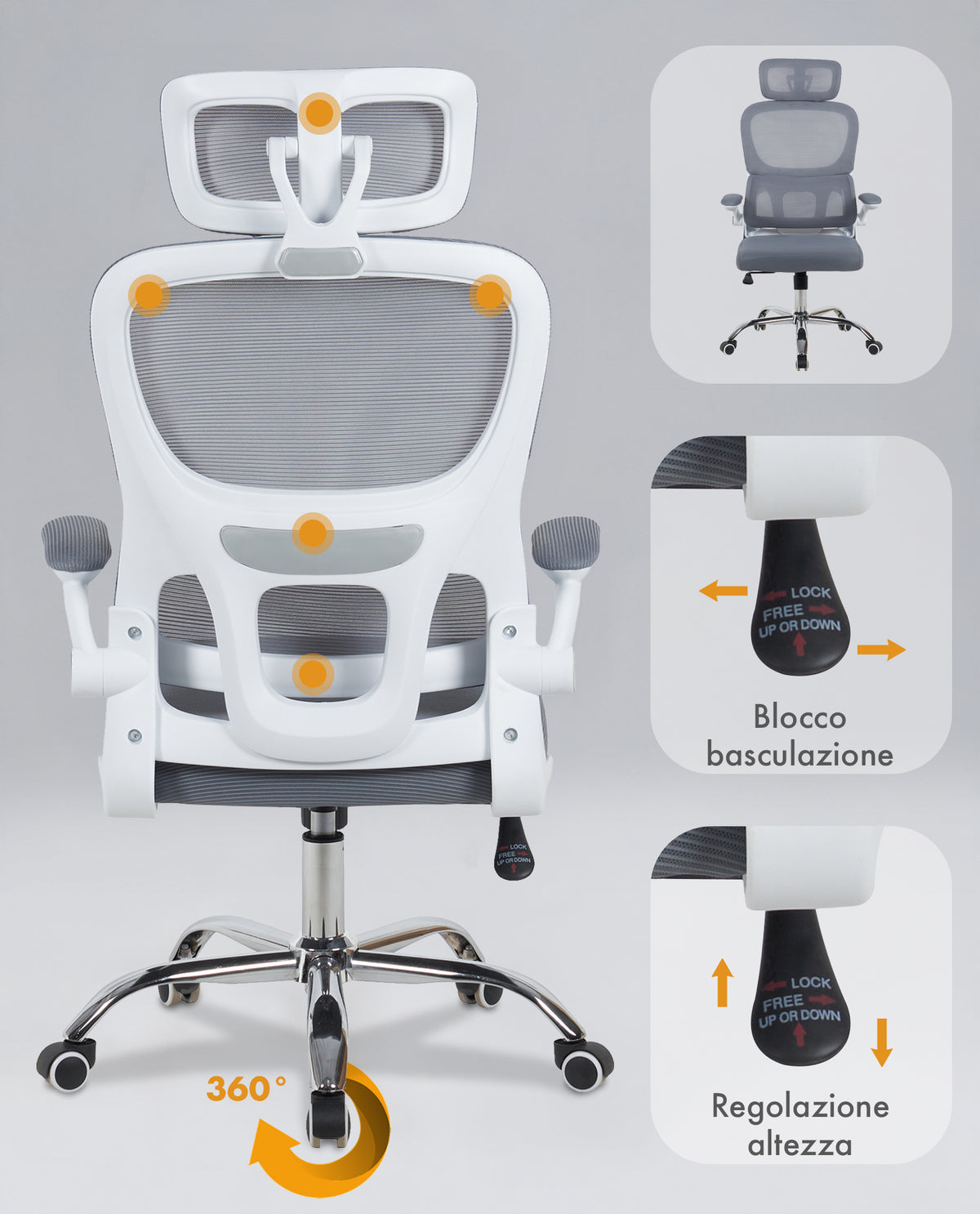Sedia Da Ufficio Professionale Ergonomica Rete Traspirante Supporto Lombare Adattivo Poltrona Direzionale Poggiatesta Regolabile Braccioli Ribaltabili  Fino 150 Kg