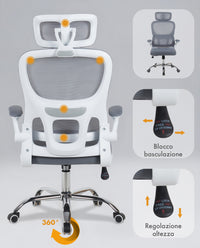 Sedia Da Ufficio Professionale Ergonomica Rete Traspirante Supporto Lombare Adattivo Poltrona Direzionale Poggiatesta Regolabile Braccioli Ribaltabili  Fino 150 Kg