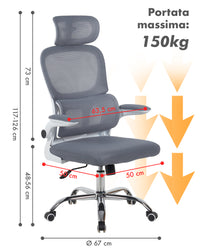 Sedia Da Ufficio Professionale Ergonomica Rete Traspirante Supporto Lombare Adattivo Poltrona Direzionale Poggiatesta Regolabile Braccioli Ribaltabili  Fino 150 Kg