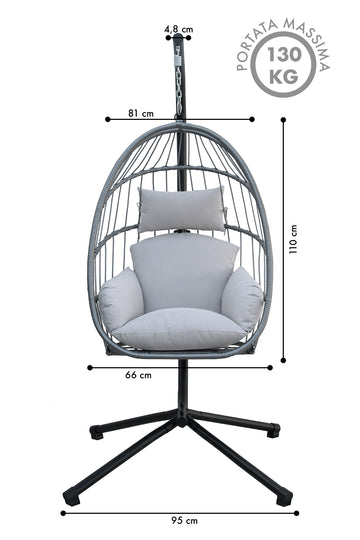 Poltrona Sospesa In Poly Rattan Con Cuscini - Dondolo Da Giardino O Interni, Portata 130 Kg - Foto 14