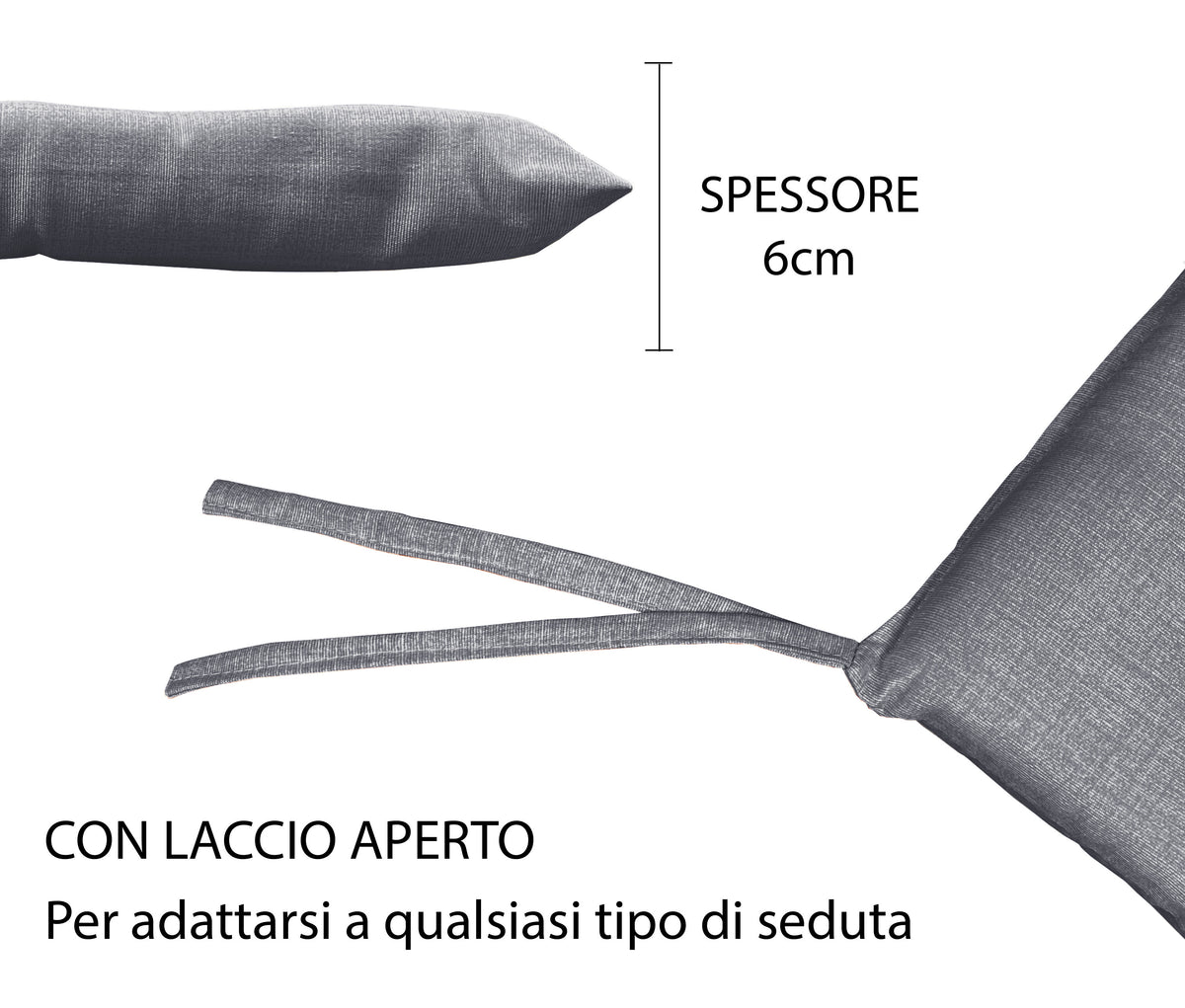 Cuscino arredo sedia Set 6 Cuscini Con Lacci, 4 Punti,Prodotto Italiano 40 x 40 in Spessore 6 Cm Lavorati a Mano mattonella 100% cotone