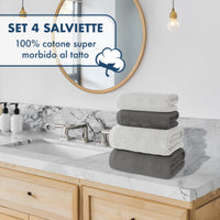 Asciugamani Bagno 100% Spugna Puro Cotone 500 Gr 4 Pezzi 2 Salvietta Viso 2 Asciugamano Ospite Mani Qualità Certificato Oeko-Tex Salviette Super Morbide Bicolore