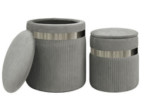 Set Di 2 Pouf Contenitori In Velluto Design Moderno Poggiapiedi,Sgabello Tondo con Coperchio Rimovibile e Seduta Imbottita Alta Densità Con Fascia In Metallo Contenitore Capiente Storage Box