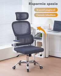 Sedia Da Ufficio Professionale Ergonomica Rete Traspirante Supporto Lombare Adattivo Poltrona Direzionale Poggiatesta Regolabile Braccioli Ribaltabili  Fino 150 Kg
