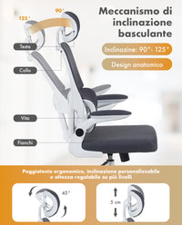 Sedia Da Ufficio Professionale Ergonomica Rete Traspirante Supporto Lombare Adattivo Poltrona Direzionale Poggiatesta Regolabile Braccioli Ribaltabili  Fino 150 Kg