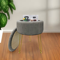 Pouf Rotondo In Velluto Con Contenitore Portaoggetti Sgabello Toeletta Trucco Tavolino Caffè Ripiano Legno Salotto Poggiapiedi Con Gambe Color Oro