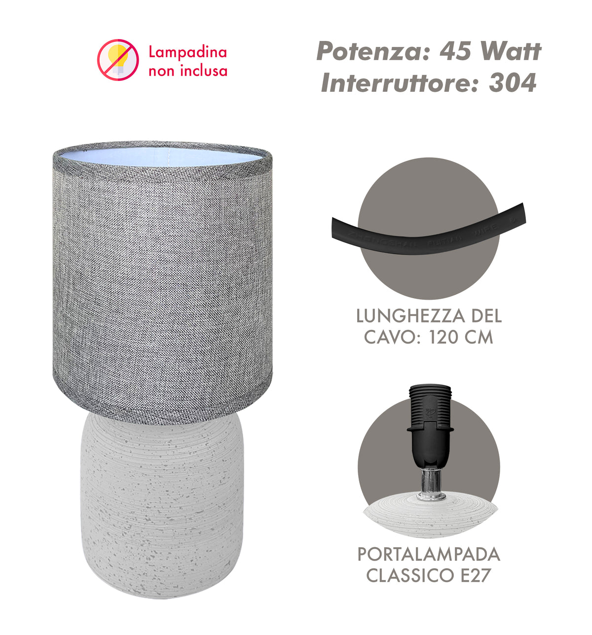Lampada Moderna Da Comodino Con Lavorazione a Onde Finitura Opaca Certificata RoHS In Ceramica Con Paralume 45W Scrivania Tavolo Abat Jour