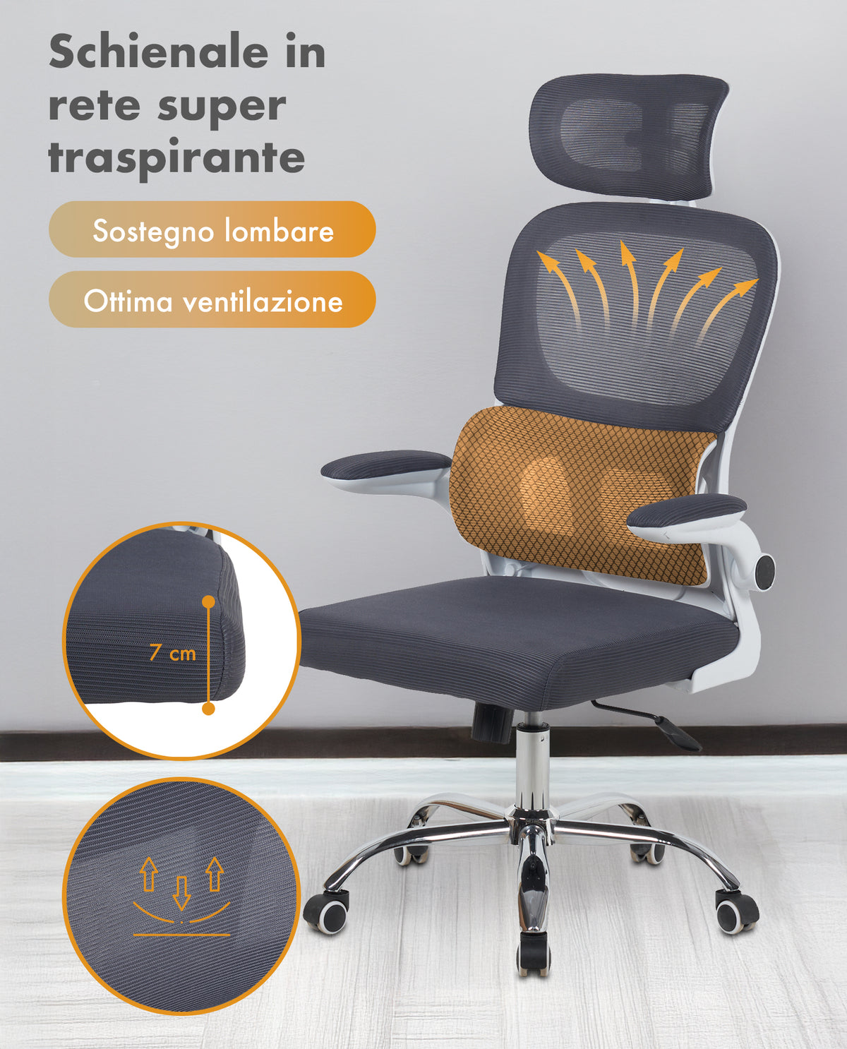 Sedia Da Ufficio Professionale Ergonomica Rete Traspirante Supporto Lombare Adattivo Poltrona Direzionale Poggiatesta Regolabile Braccioli Ribaltabili  Fino 150 Kg