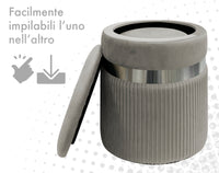 Set Di 2 Pouf Contenitori In Velluto Design Moderno Poggiapiedi,Sgabello Tondo con Coperchio Rimovibile e Seduta Imbottita Alta Densità Con Fascia In Metallo Contenitore Capiente Storage Box