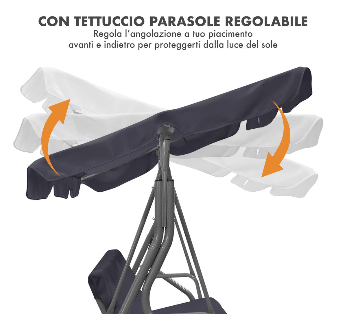 Dondolo da Giardino 3 Posti con Tetto Parasole Regolabile Reclinabile Impermeabile Struttura in Acciaio 173x109x157 Cm Tinta Unita Seduta Ammortizzata