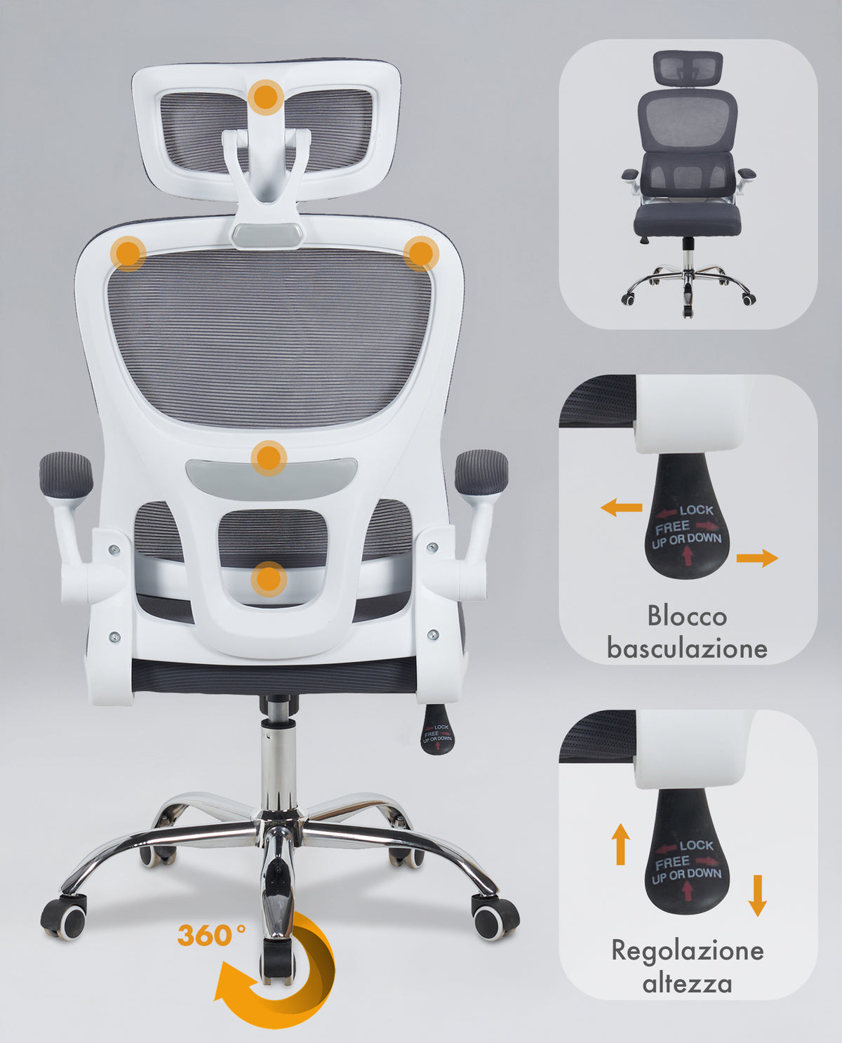 Sedia Da Ufficio Professionale Ergonomica Rete Traspirante Supporto Lombare Adattivo Poltrona Direzionale Poggiatesta Regolabile Braccioli Ribaltabili  Fino 150 Kg