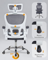 Sedia Da Ufficio Professionale Ergonomica Rete Traspirante Supporto Lombare Adattivo Poltrona Direzionale Poggiatesta Regolabile Braccioli Ribaltabili  Fino 150 Kg